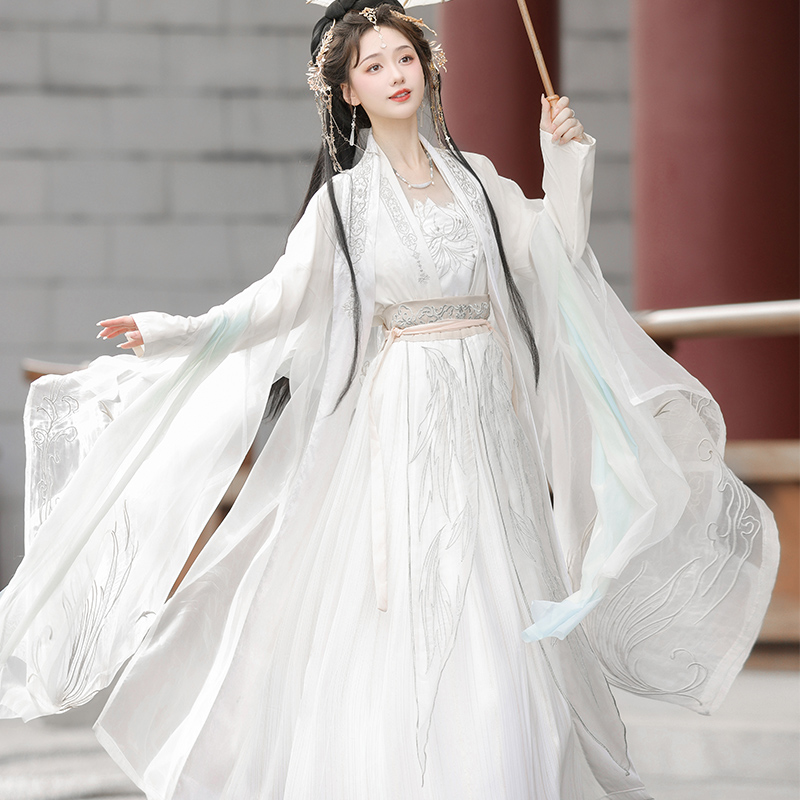 新款宋制绝美汉服女仙气飘飘白色大袖衫齐腰襦裙武侠风日常春夏季