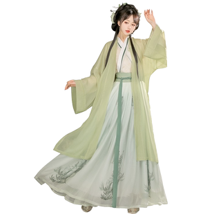 原创宋制汉服女中国风交领绿色襦裙超仙气飘逸日常古装改良春夏款
