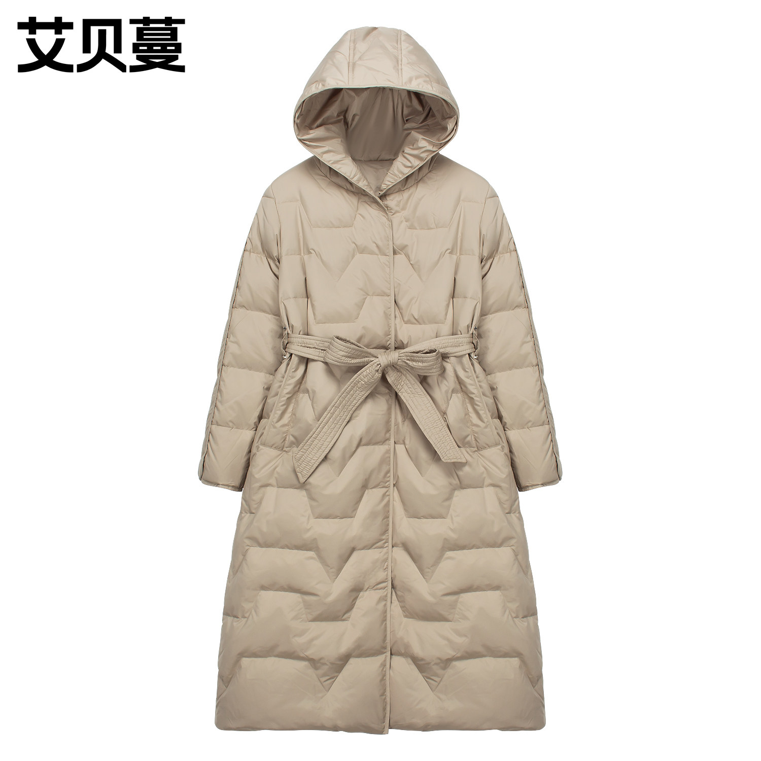 反季羽绒服女长款2023年新款韩版时尚系带气质收腰修身白鸭绒外套_虎窝淘