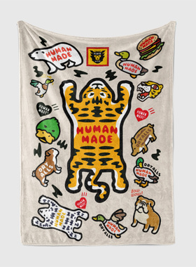 潮牌HUMANMADE 治愈小喵法兰绒毛毯子保暖空调被宿舍午睡毯办公室