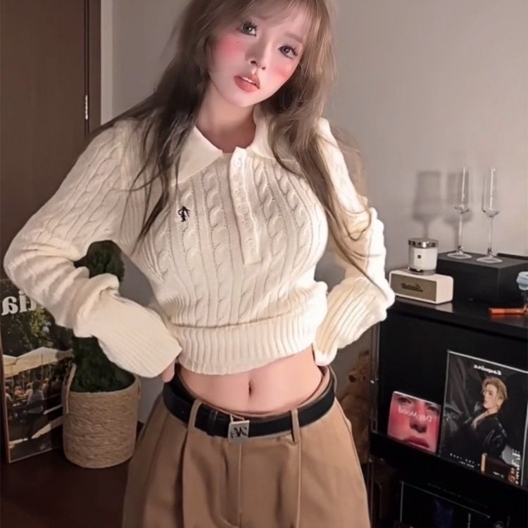 大码胖MM翻领麻花软糯毛