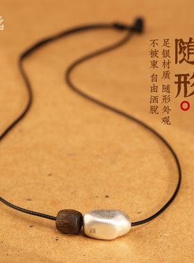 新款999足银随行转运珠天然沉香黑绳项链女纯银编织锁骨链设计感