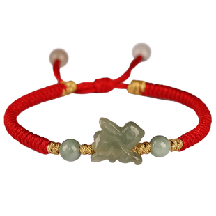 玉兔编织红绳情侣手链女生幸运玉石翡翠手绳本命年吉祥礼物男款