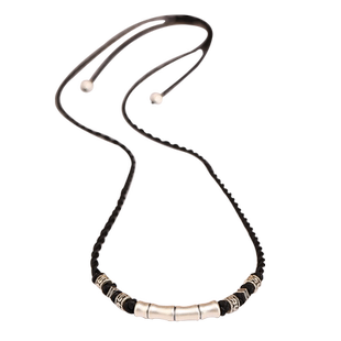 新款999足银竹节上岸手工编织项链女古法纯银黑绳子简约锁骨链男