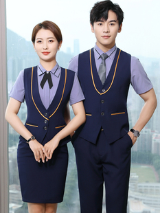 酒店餐饮服务员工作服女夏季酒吧饭店前台收银员工装职业马甲套装