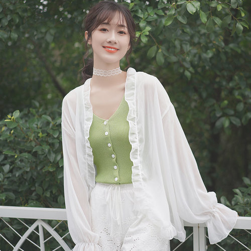韩版宽松风荷叶边防晒服小披肩