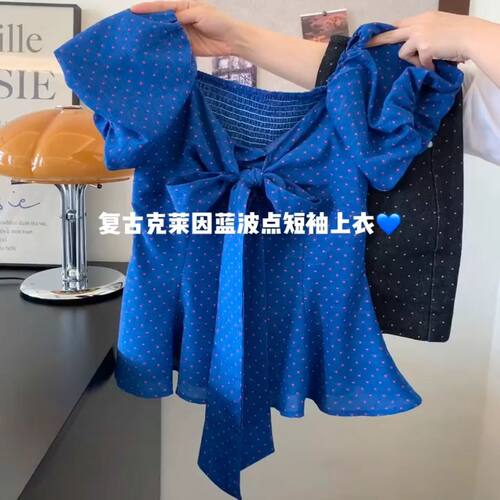 2025新款夏日蓝色蝴蝶结衬衫