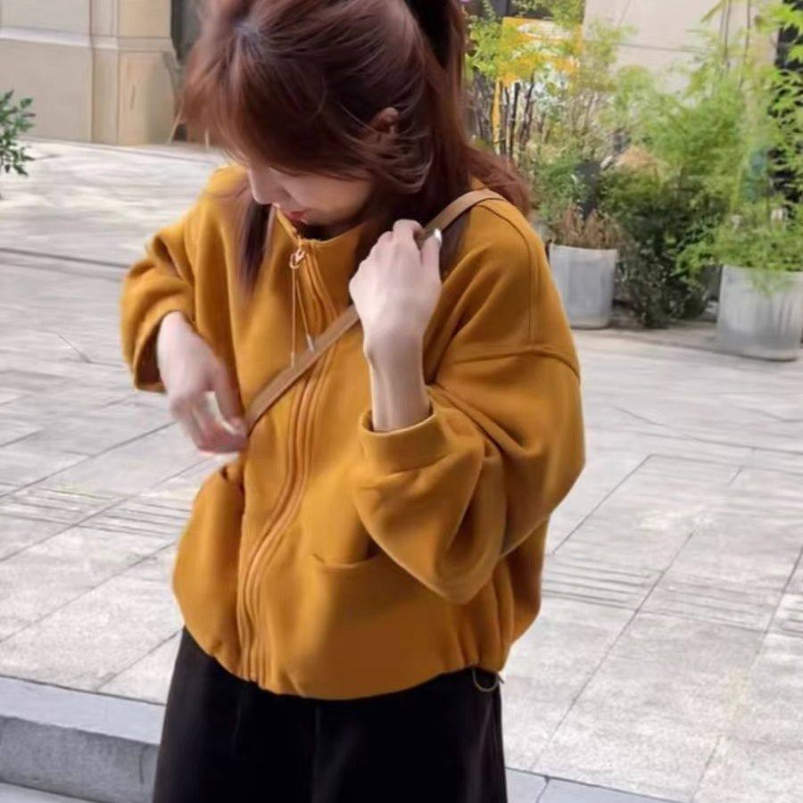 加绒保暖ins时尚休闲短外套女秋冬韩系潮流百搭纯色拉链开衫卫衣,女装/女士精品,短外套,淘宝优惠券,粉丝福利购,淘宝优惠卷