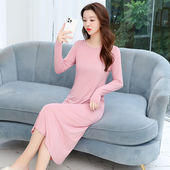 睡衣长款 长袖 连衣裙孕妇亲肤空调家居服 大码 睡裙莫代尔女春秋韩版