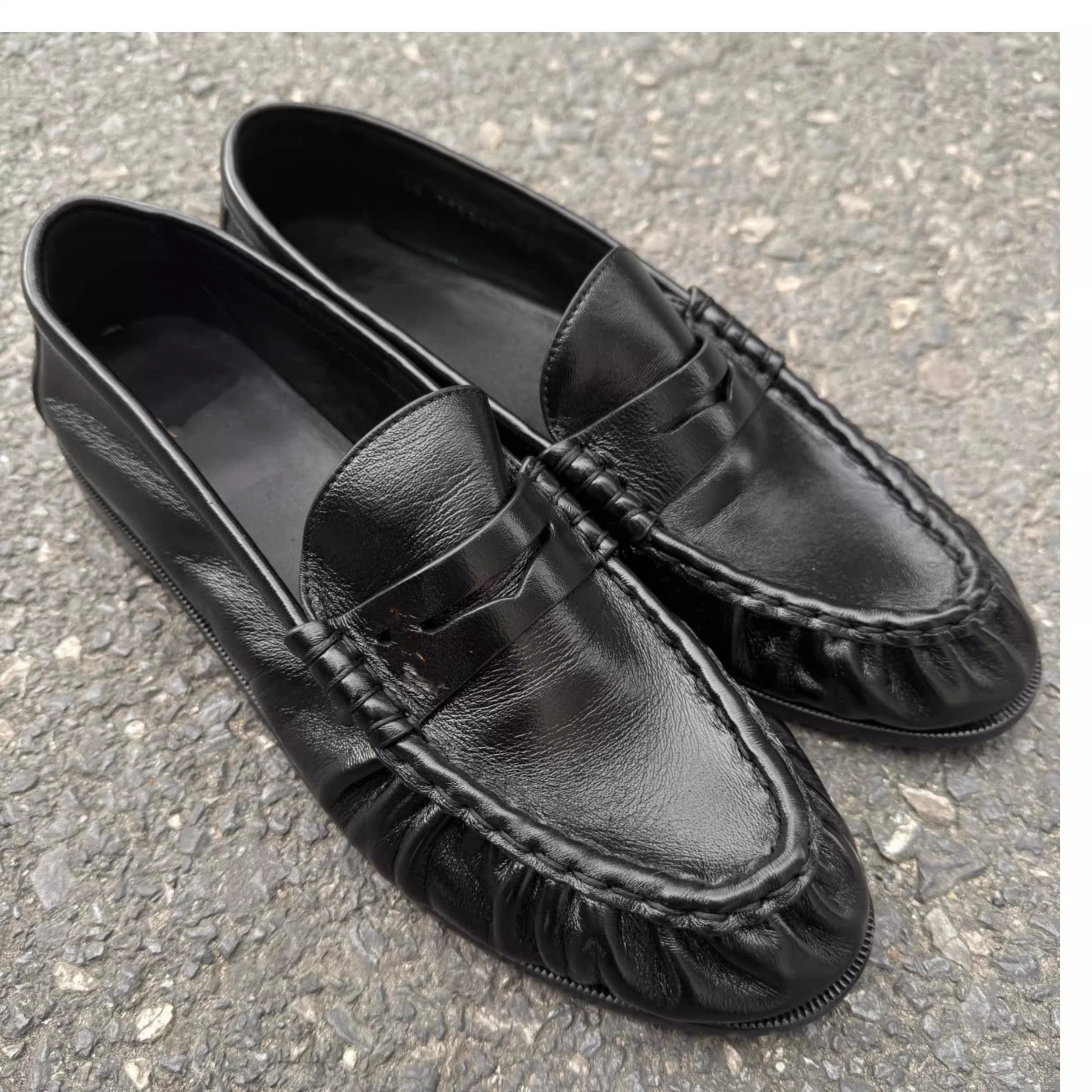 thumbnail for Black vintage horseskin loafers, men's and women's flat slip-on shoes, pleated beanie shoes, slip-on shoes
