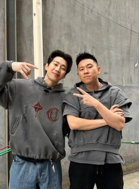 朴宰范同款thug club连帽卫衣dirty fit水洗重磅23aw做旧帽衫ins