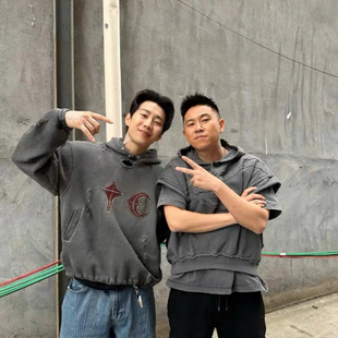 朴宰范同款thug club连帽卫衣dirty fit水洗重磅23aw做旧帽衫ins
