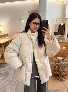 Der.moookka小众设计感90白鸭绒羽绒服女2025冬中长款 保暖面包服
