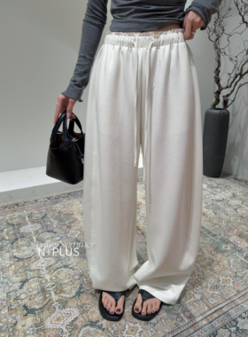 N+PLUS松紧高腰阔腿休闲裤女2026春季宽松显瘦百搭垂感弯刀裤6058