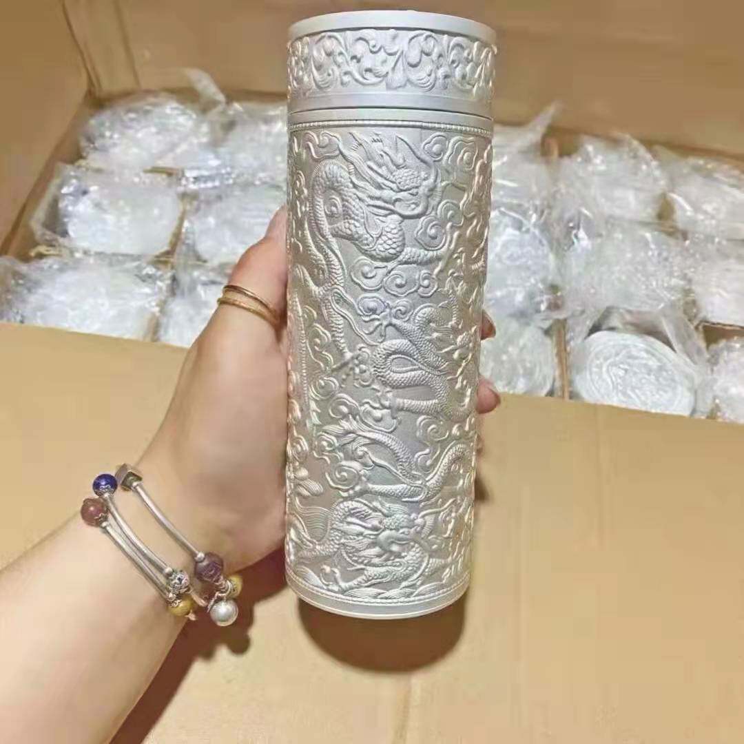 正品九龙银水杯s999足银内胆养生保温杯纯银百福杯茶杯高档礼品杯