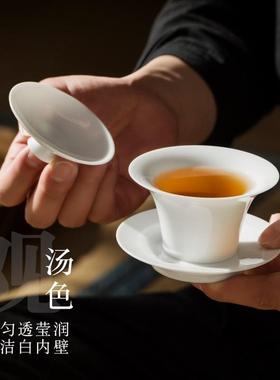 景德镇马蹄盖碗 薄胎70cc小盖碗单个三才盖碗茶杯白瓷陶瓷茶碗