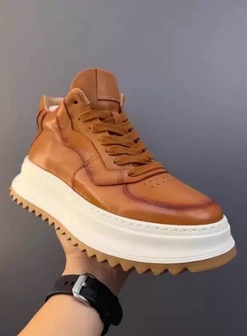 帕达索男鞋新款真皮复古高帮鞋休闲英伦百搭厚底运动板鞋潮241219