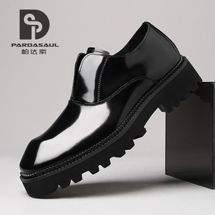 帕达索男鞋厚底通勤百搭休闲亮面一脚蹬增高德比皮鞋男潮流251028