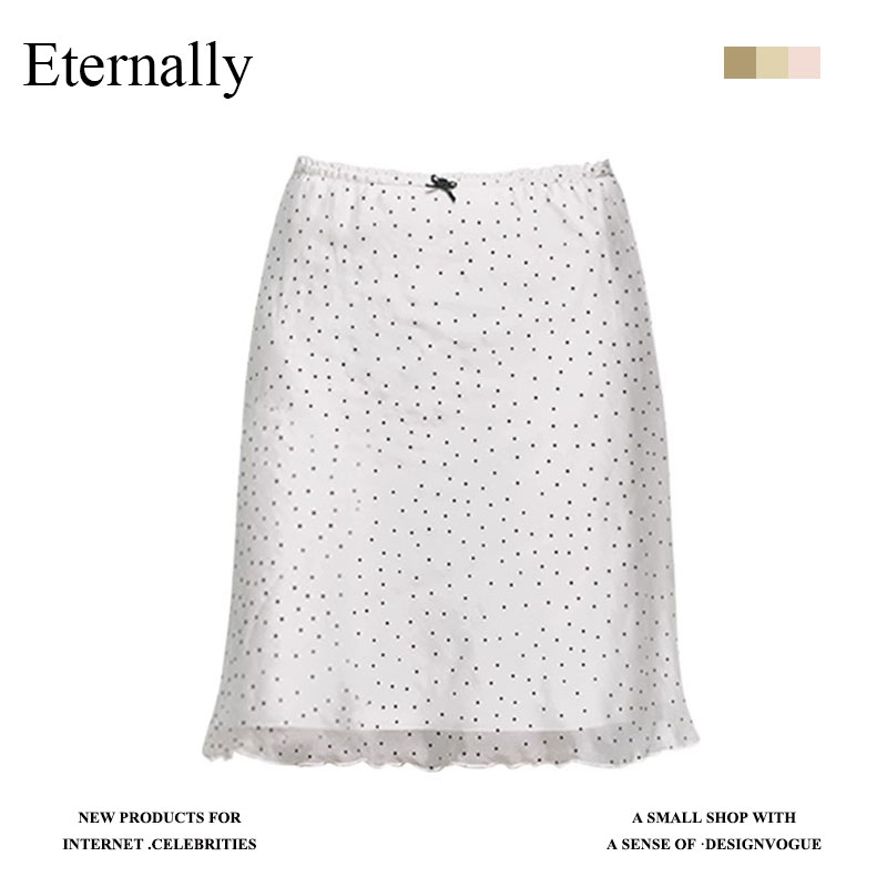 Eternally  法式小众蕾丝花边波点半身裙女夏季高腰蝴蝶结A字裙