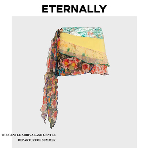 Eternally move 性感辣妹短款半身裙设计感小众不规则碎花包臀裙