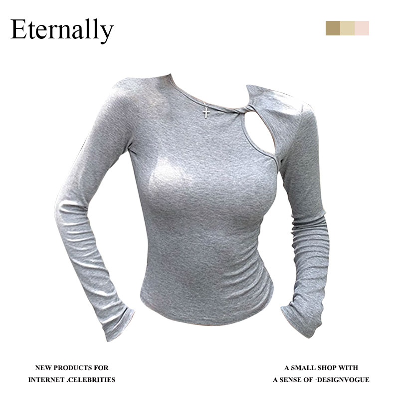 Eternally  美式灰色长袖T恤女辣妹修身打底上衣