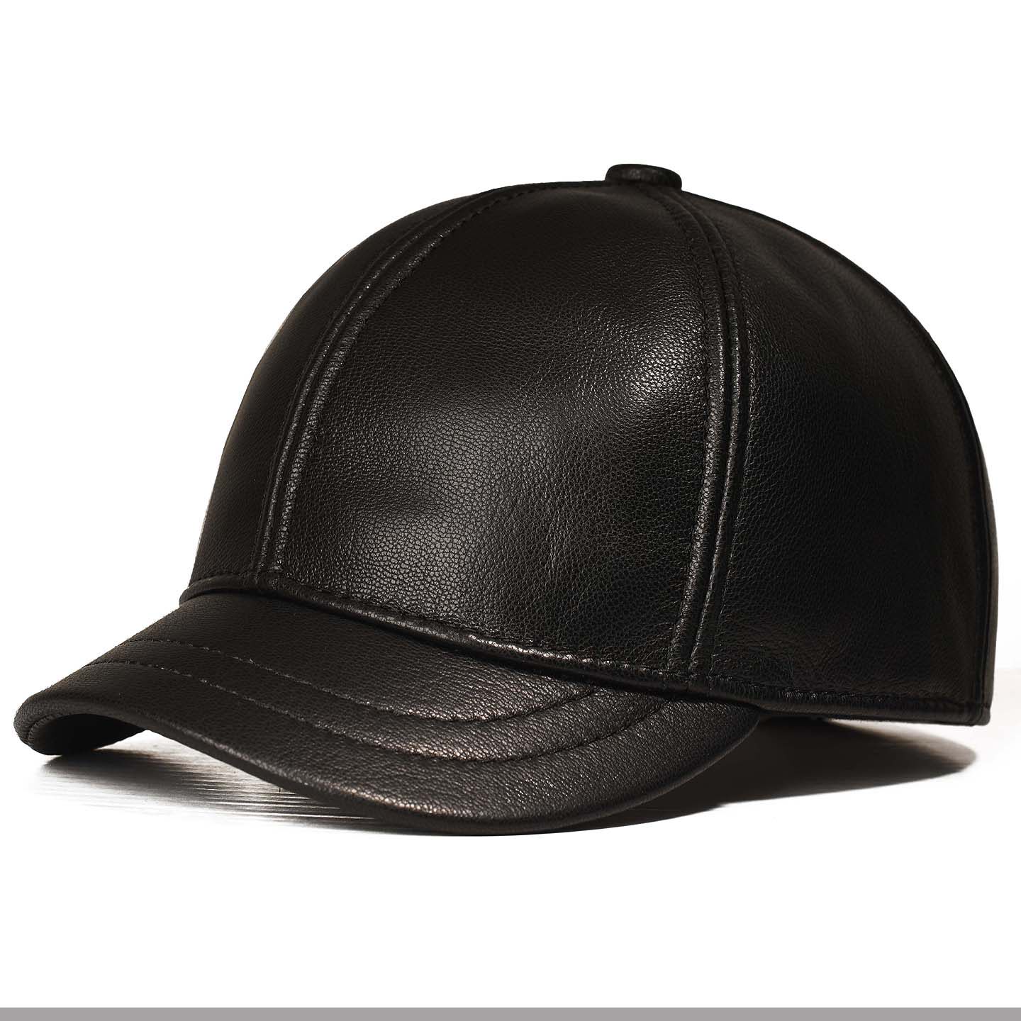 男士真皮帽子春秋季中老年爸爸鸭舌帽男款短檐羊皮棒球帽鸭舌帽