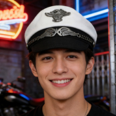 德国美式 白色水手船长帽机车哈雷帽男士 炸街帆布水兵海军贝雷帽女