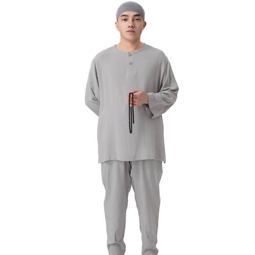 新夏季僧服短袖绵绸睡衣男女款居士服禅修服出家人T恤纯棉短褂僧