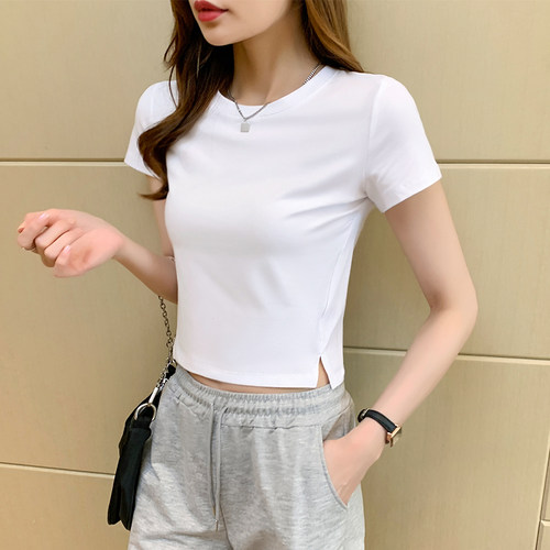 白色短袖女夏小个子高腰紧身