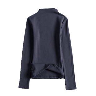 烟灰色半高领打底衫女内搭长袖秋冬洋气黑色加绒加厚紧身保暖上衣