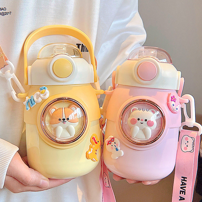 儿童保温杯食品级316男女孩吸管水杯可爱幼儿园上学专用斜挎杯子