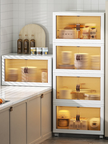 厨房置物架落地多层置物柜带门多功能橱柜碗碟锅具小型简易储物柜