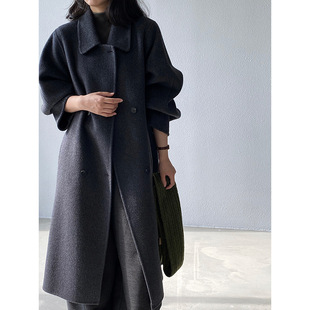 梵妮Fanny 贵气美学 松弛感老钱翻领双面羊毛大衣女长款廓形外套
