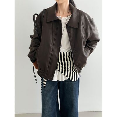 复古高级感翻领pu皮衣羽绒服女