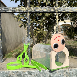 儿童户外探险手提卡通昆虫观察盒大号昆虫笼子养蝴蝶屋幼儿园笑脸