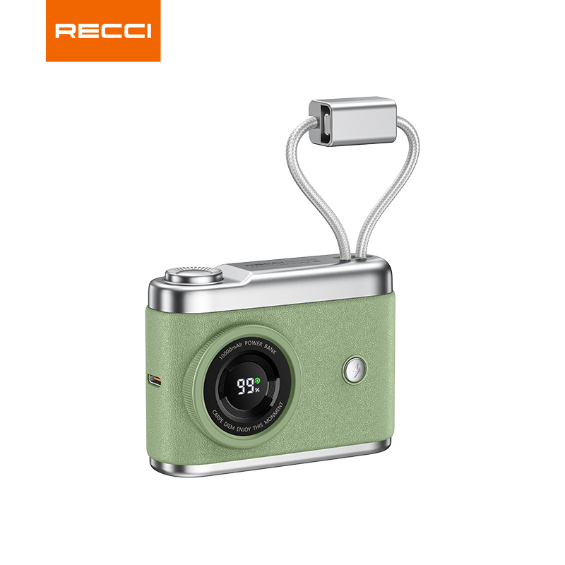 Recci新款22.5W快充薄迷你小巧便携自带线相机移动电源10000毫安