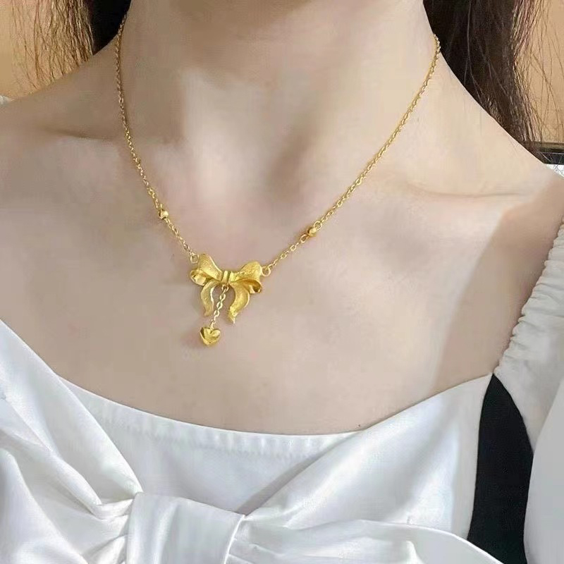 在逃公主项链女蝴蝶结18k金不掉色气质网红锁骨链镀金黄金色钛钢