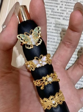 古法金繁花蝴蝶戒指女小众轻奢