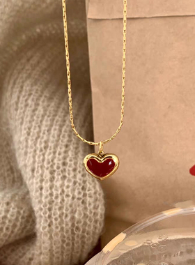 2024新款红色爱心钛钢项链女气质高级感小红心锁骨链桃心吊坠女