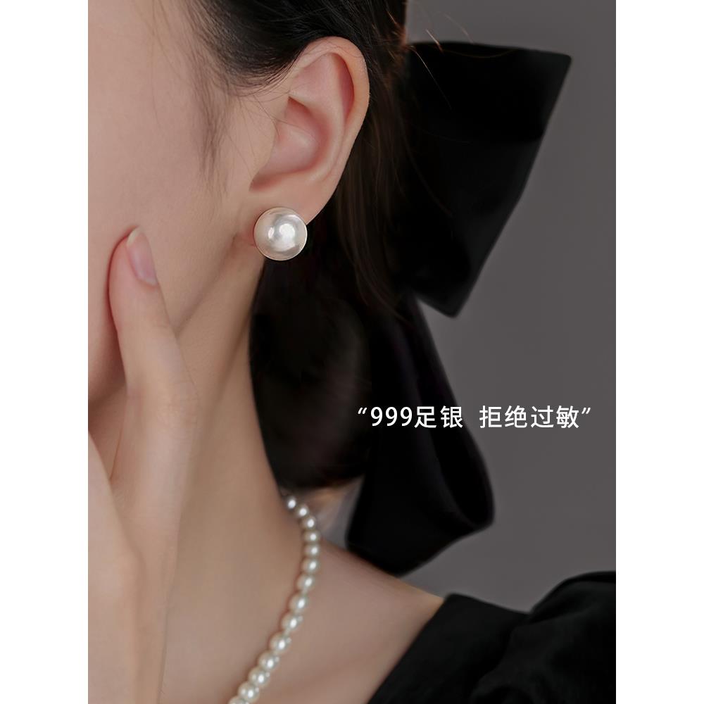 巷南999纯银施家珍珠耳钉2025年新款爆款轻奢耳环高级秋冬女耳饰