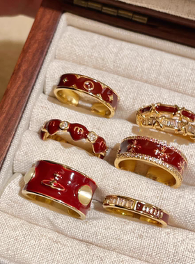 质感珐琅甜酷红色滴釉显白开口戒指女轻奢精致百搭小众高级感指环