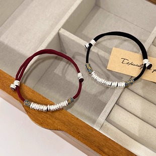 2025复古盘缠红绳手链编织中国风手串镀999足银碎银子本命年手绳