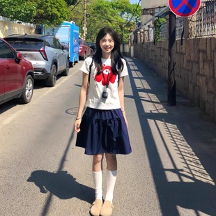 日系休闲学院风套装 女夏季 甜美t恤韩系小个子穿搭一整套2025新款