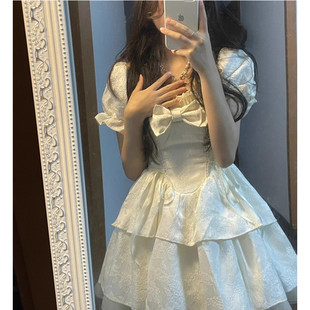甜美蝴蝶结短袖 初恋公主蓬蓬裙收腰小个子短裙 连衣裙子女夏季 法式