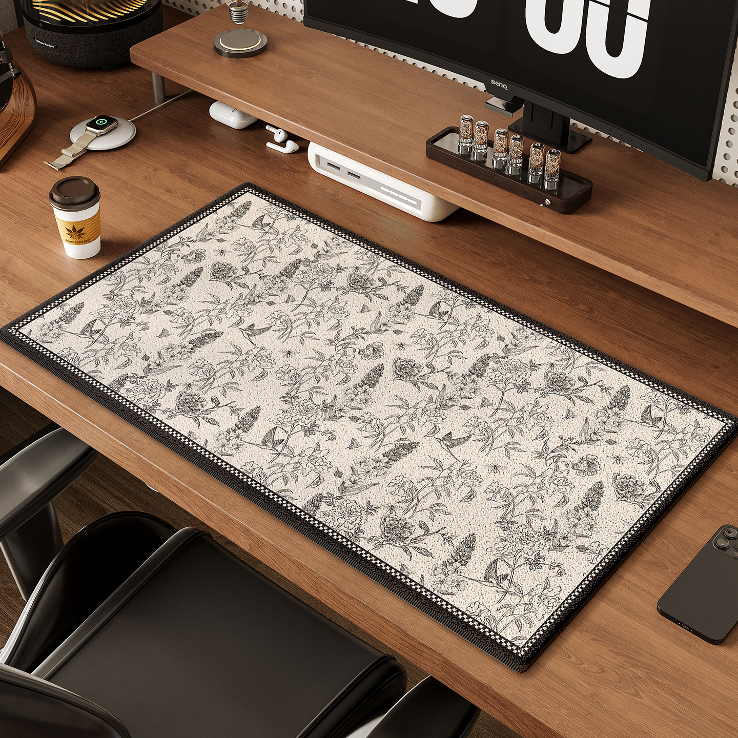 中古风超大鼠标垫冬季加厚办公室桌垫仿羊绒毛绒暖手书桌键盘垫