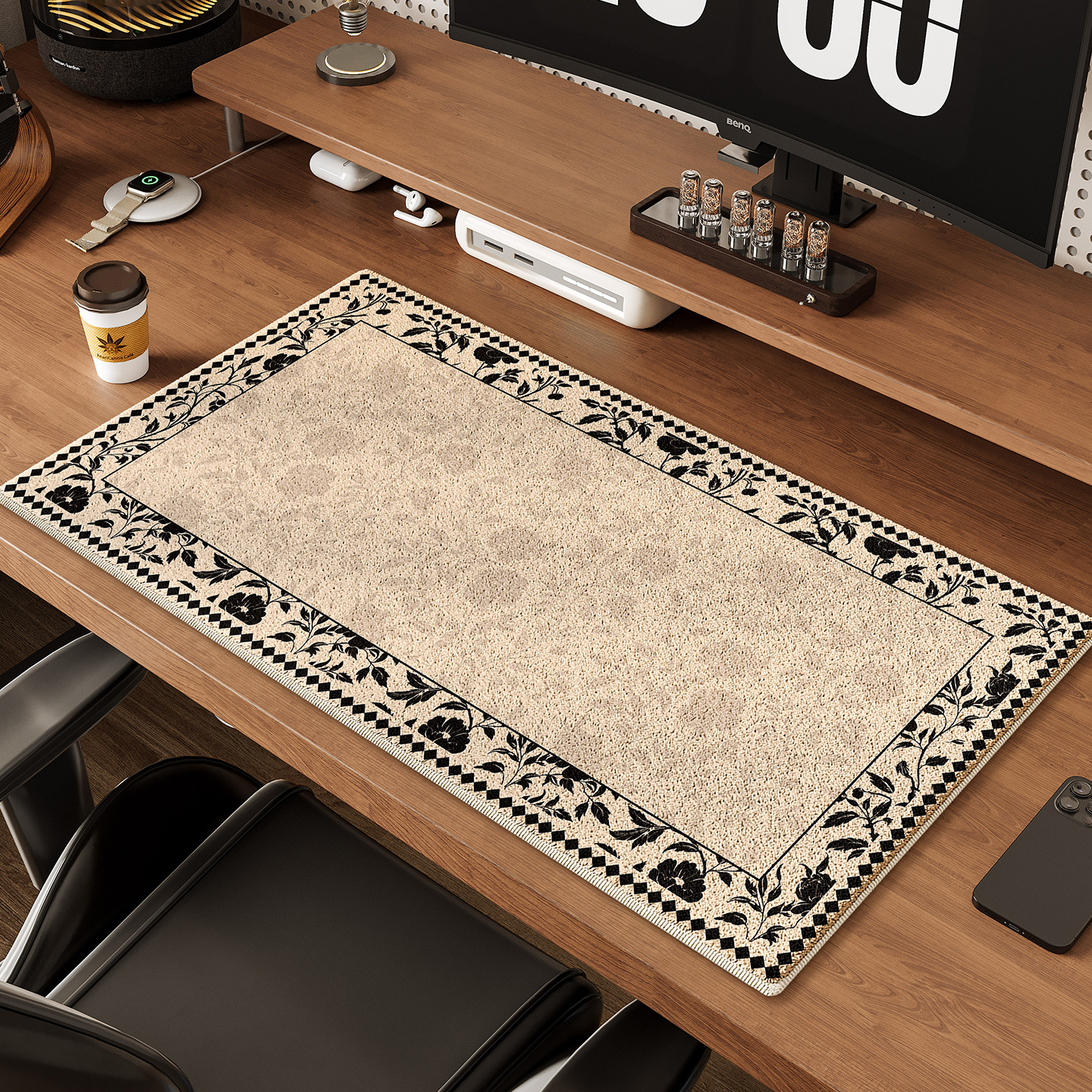 中古风超大鼠标垫冬季加厚办公室桌垫仿羊绒毛绒暖手书桌键盘垫