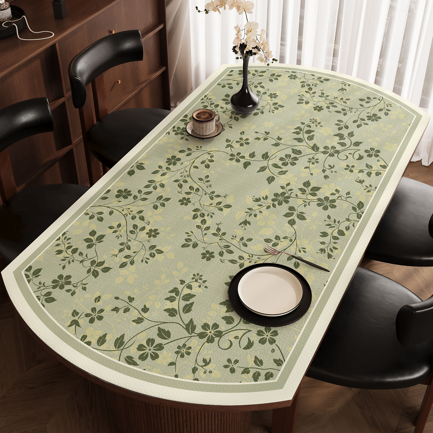 田园风椭圆形桌布防水防油免洗圆弧形餐桌垫家用折叠圆桌台面垫子