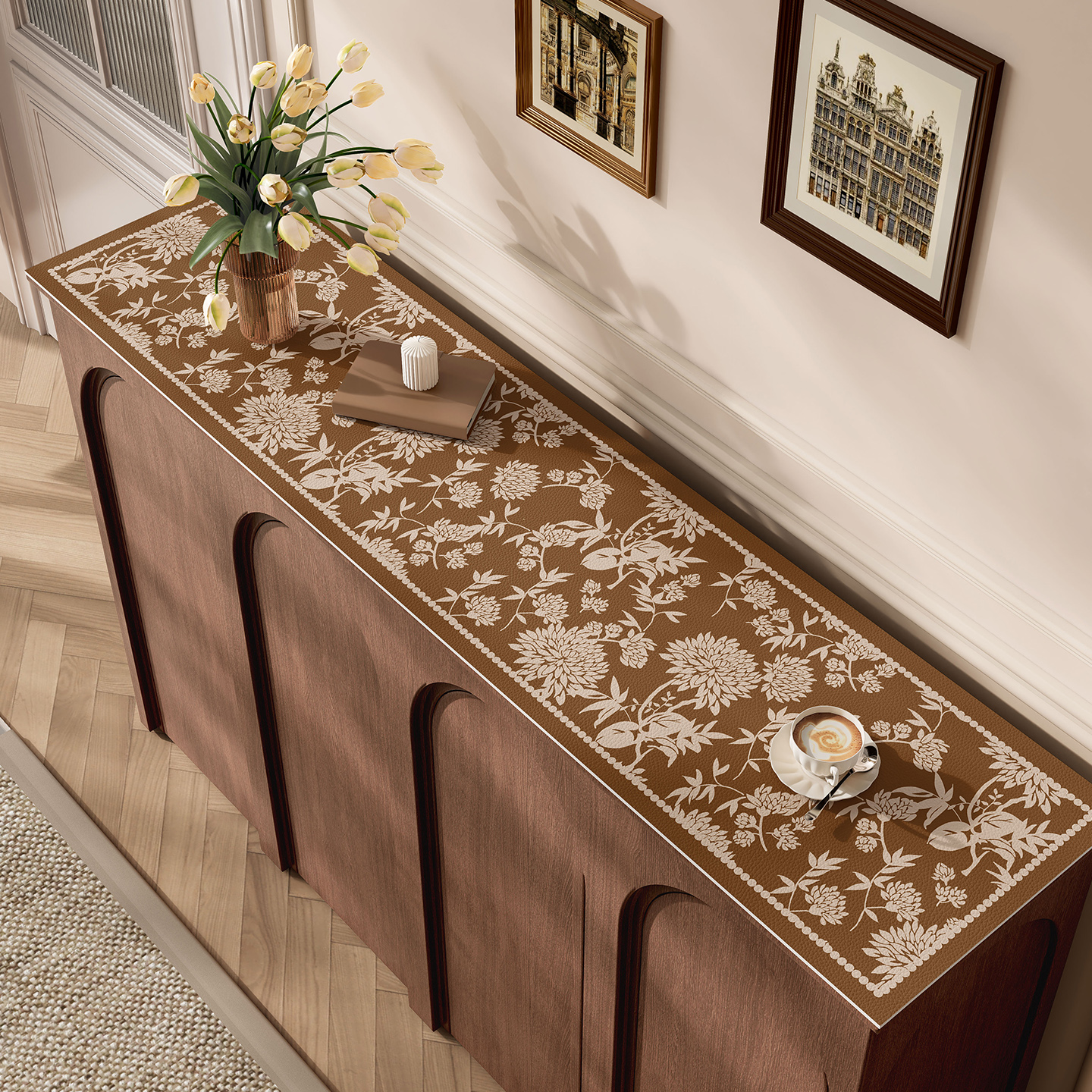 田园风电视柜桌垫防油防水轻奢高级感餐边柜台面保护垫皮革桌面垫