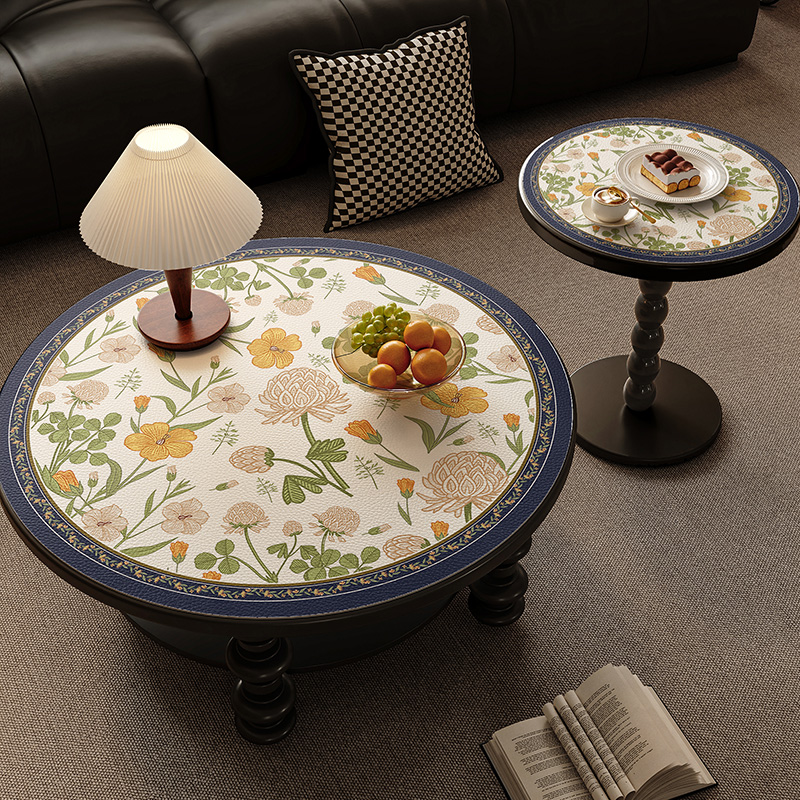 法式复古圆形茶几桌垫轻奢高级感圆桌桌布防水防油防烫免洗桌面垫