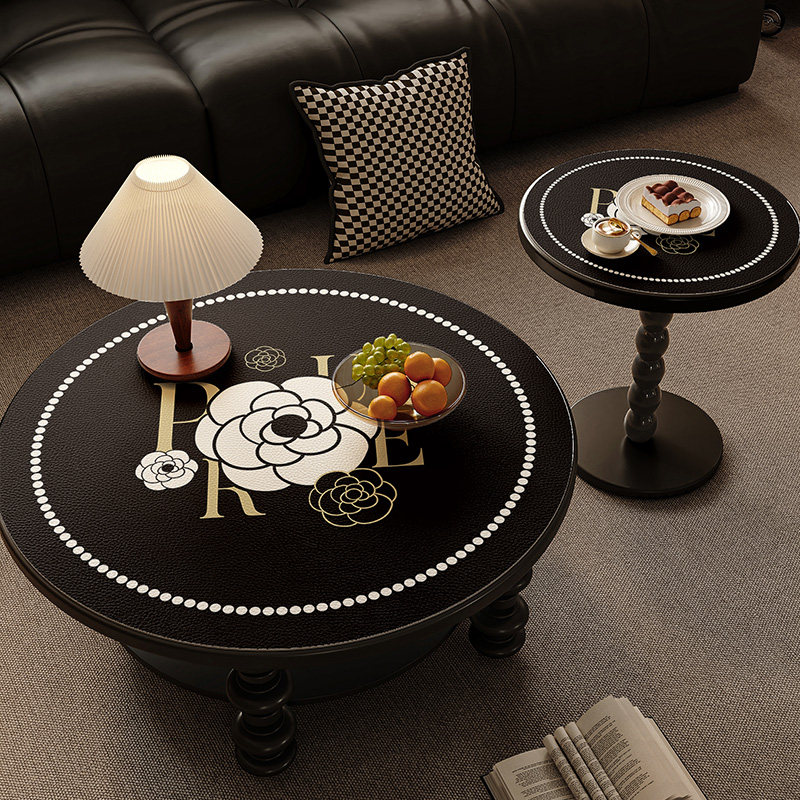 法式小茶几桌垫圆形轻奢高级感圆桌桌布防水防油防烫免洗皮革垫子,居家布艺,桌布,淘宝优惠券,粉丝福利购,淘宝优惠卷